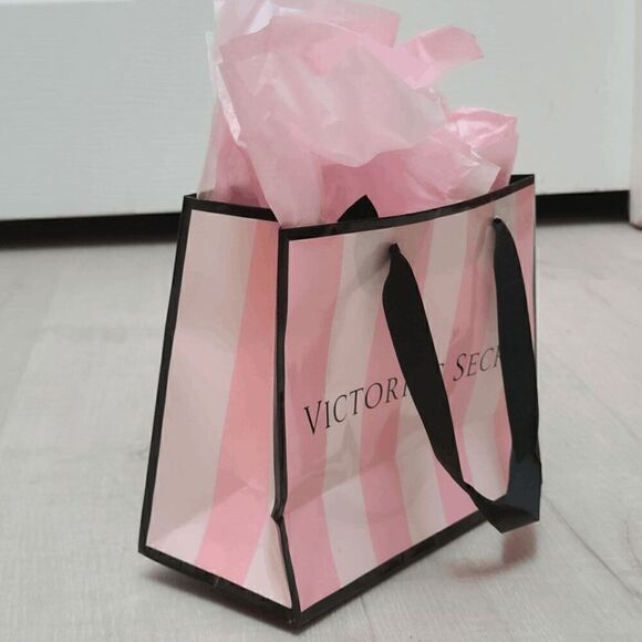 💗 VICTORIA'S SECRET Empty Paper Pink Shopping Gift Bag Cloth Handles w/Tissues - Picture 8 of 9